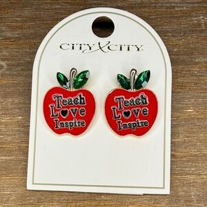 City X City Teach Love Inspire Apple Earrings Drop Stud Red Gold Green